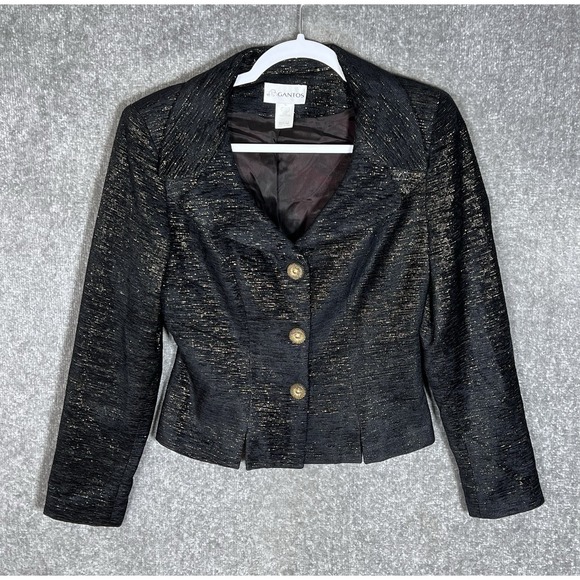 Gantos Jackets & Blazers - Vintage Gantos 3 Button Blazer Womens Size 4 Black Gold Metallic Textured Lined